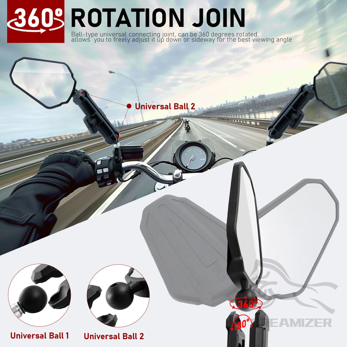 Universal Motorcycle Mirrors Angle Adjustable Folding Handlebar Side Mirror Compatible With Adve - Automotive LED Light