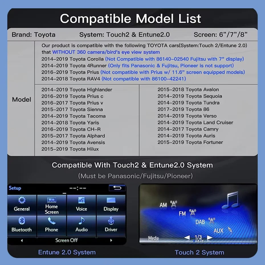 AUTOABC Wireless Carplay Android Auto For Toyota Tacoma /Tundra Touch2 & Entune2.0 System
