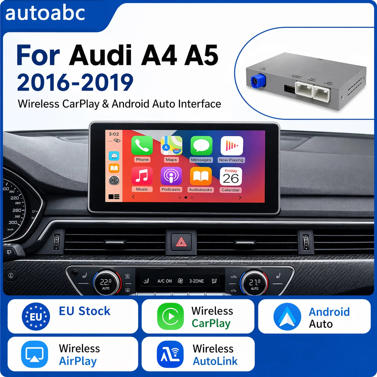 Wireless CarPlay Decoder Box for Audi A4 B9 A5 Q7 2016-2019 Android Auto Mirror Link AirPl | AUTOKITSHOP