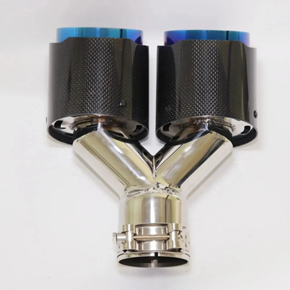 Car Exhaust Tip Modification Dual Blue Pipe Automobile Glossy Carbon Fiber Double Exhaust Muffle - Automotive LED Light