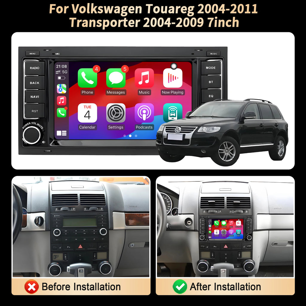 7 inch Car Radio For Volkswagen Touareg 2004-2011 Transporter 2004-2007 2008 2009 Wireless