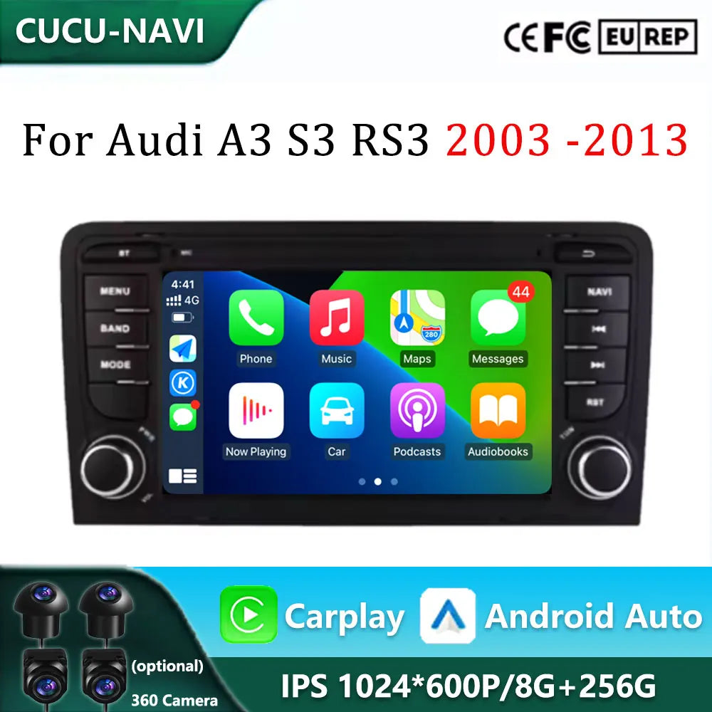 7" Android Auto Radio for Audi A3 8P 2003-2012 S3 RS3 Carplay Car Multimedia RDS GPS 2din  | AUTOKITSHOP