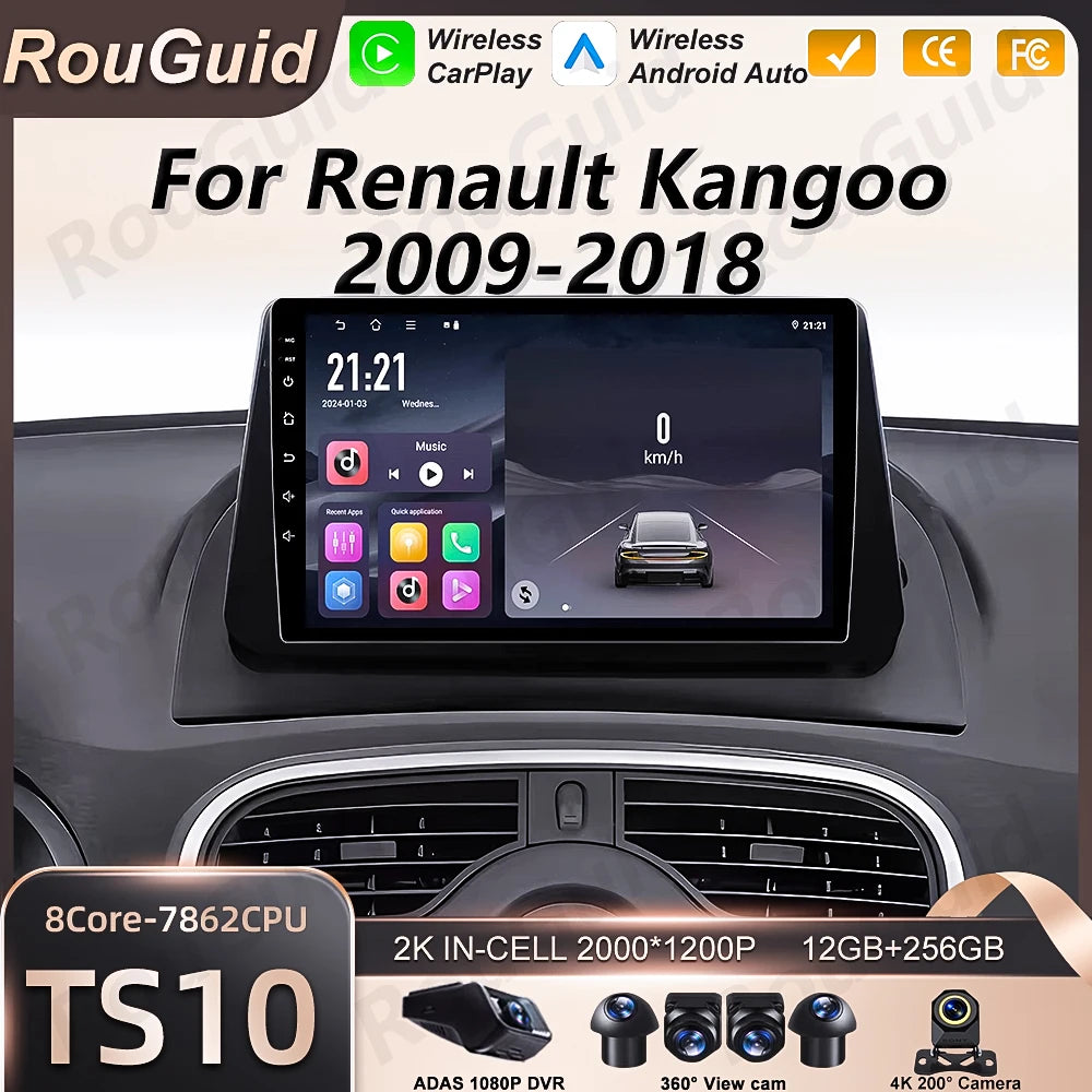 Android 16 Carplay For Renault Kangoo 2009 2010 2011 - 2018 Video Car Radio 5G Wifi Multim | AUTOKITSHOP
