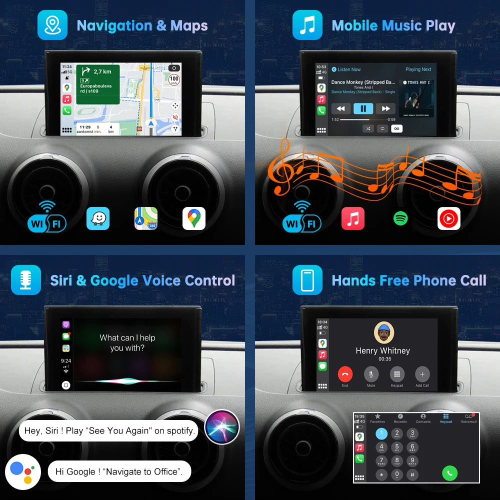 Road Top Wireless CarPlay Box for Audi A3 8V Q2 8P 2013-2018, with Android Auto Interface  | AUTOKITSHOP
