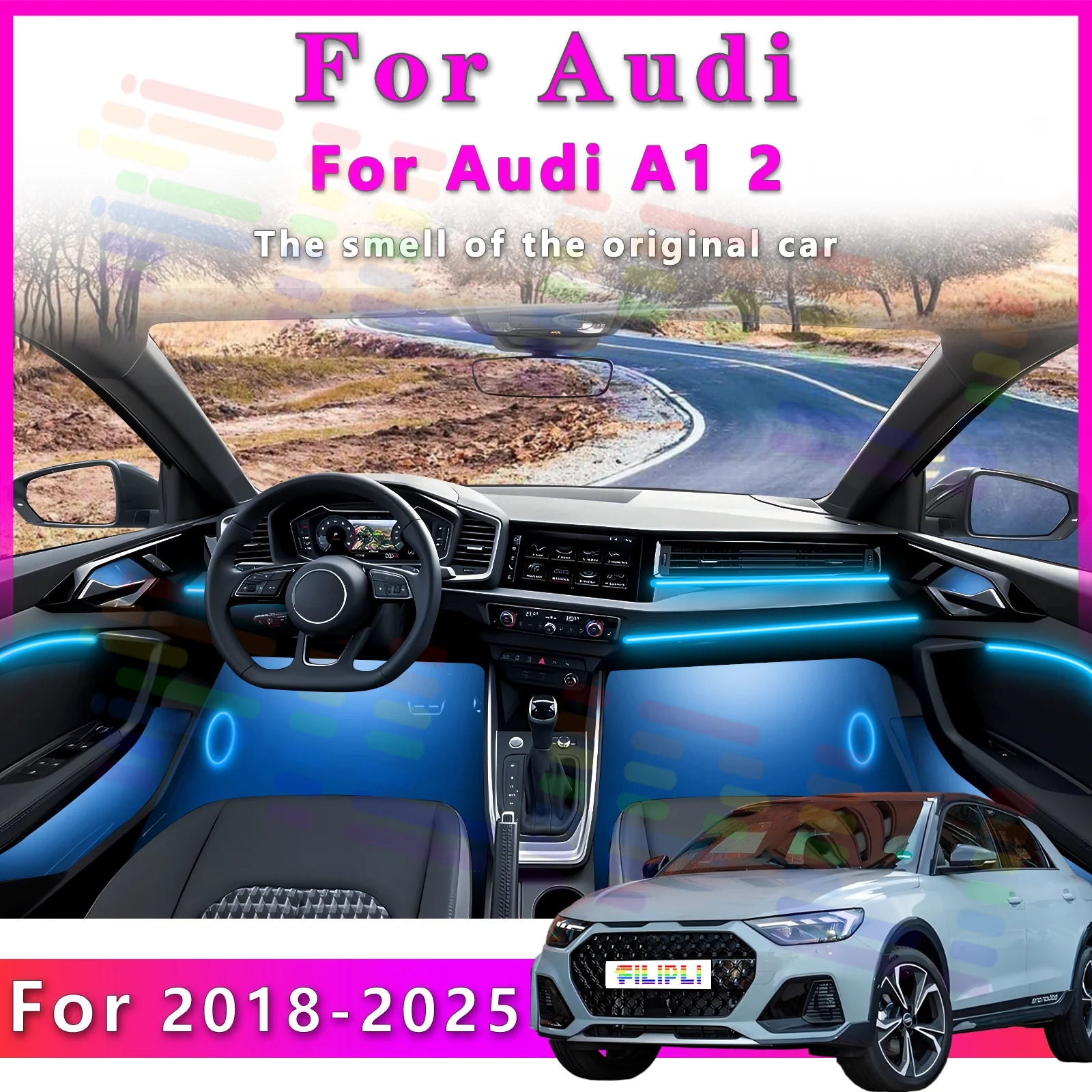 RGB - Ambient Light - for Audi A1 2018-2025 - App Control - Car Interior Lighting | AUTOKITSHOP