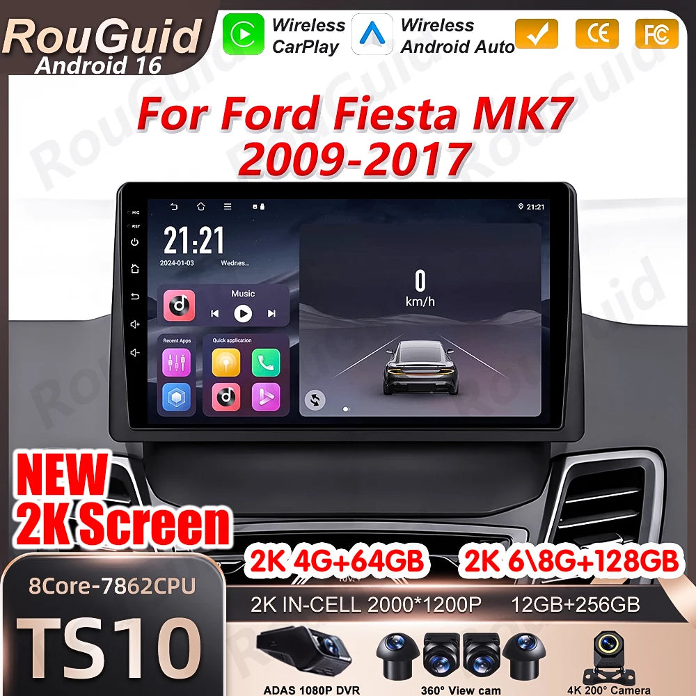 Android 16 Carplay For Ford Fiesta MK7 2009 2010 2011 - 2016 Multimedia Player Bluetooth 5 | AUTOKITSHOP