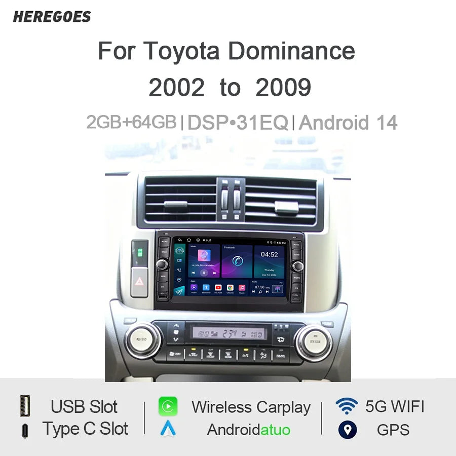 8" Android Car Radio GPS Type-C Wireless CarPlay Auto Android Auto for Toyota Dominance 2002-2009 - Bluetooth Steering C
