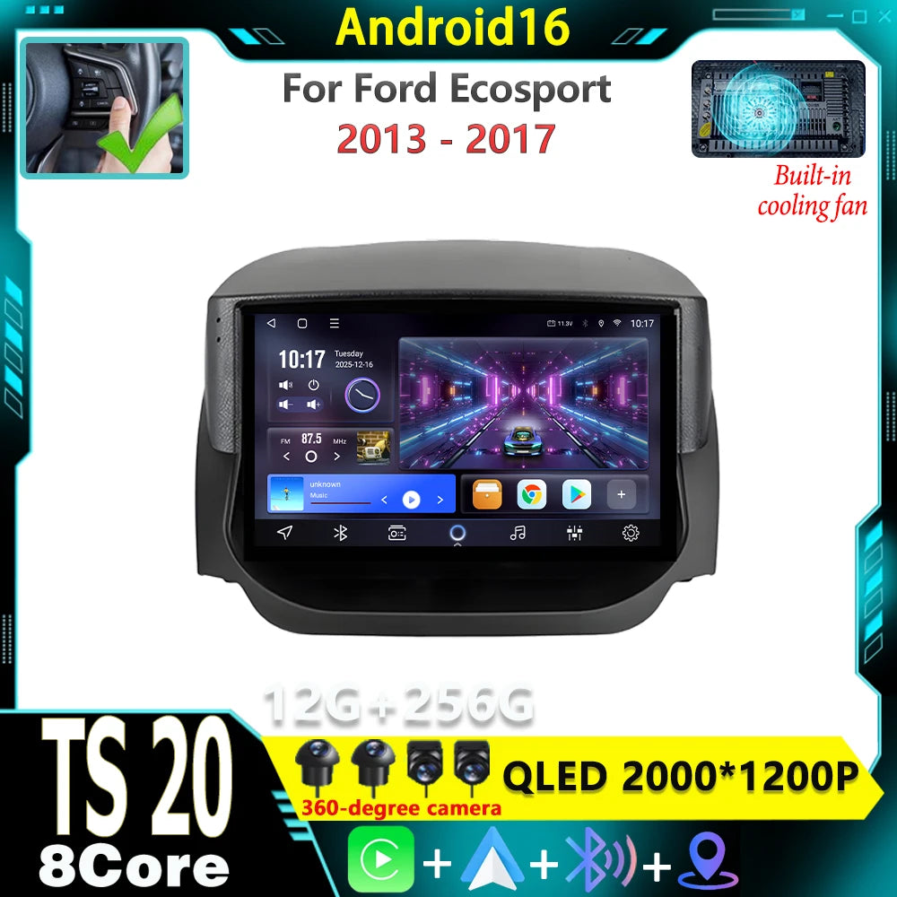 Android 16 Carplay Auto 2K Screen Car Radio Multimedia Player For Ford Ecosport 2013-2017