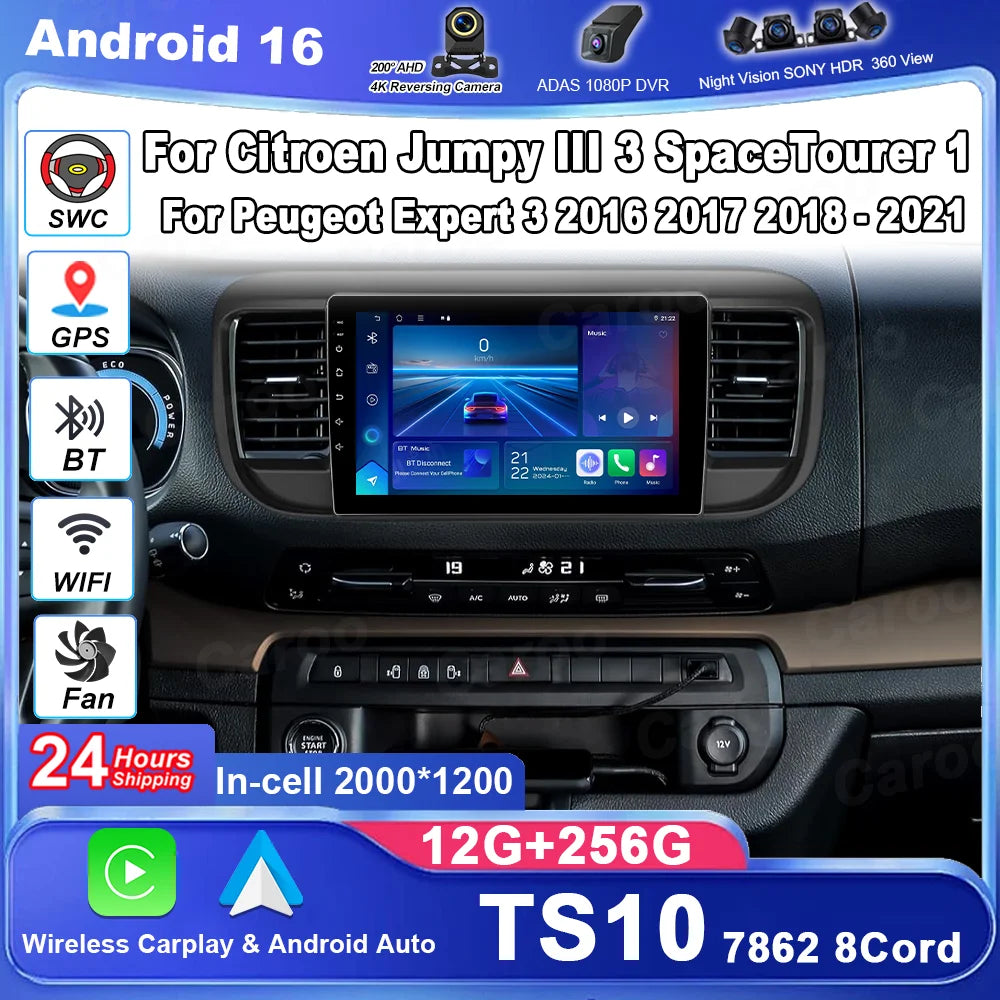 Car Radio Android 16 Carplay For Citroen Jumpy III 3 SpaceTourer 1 For Peugeot Expert 3 20