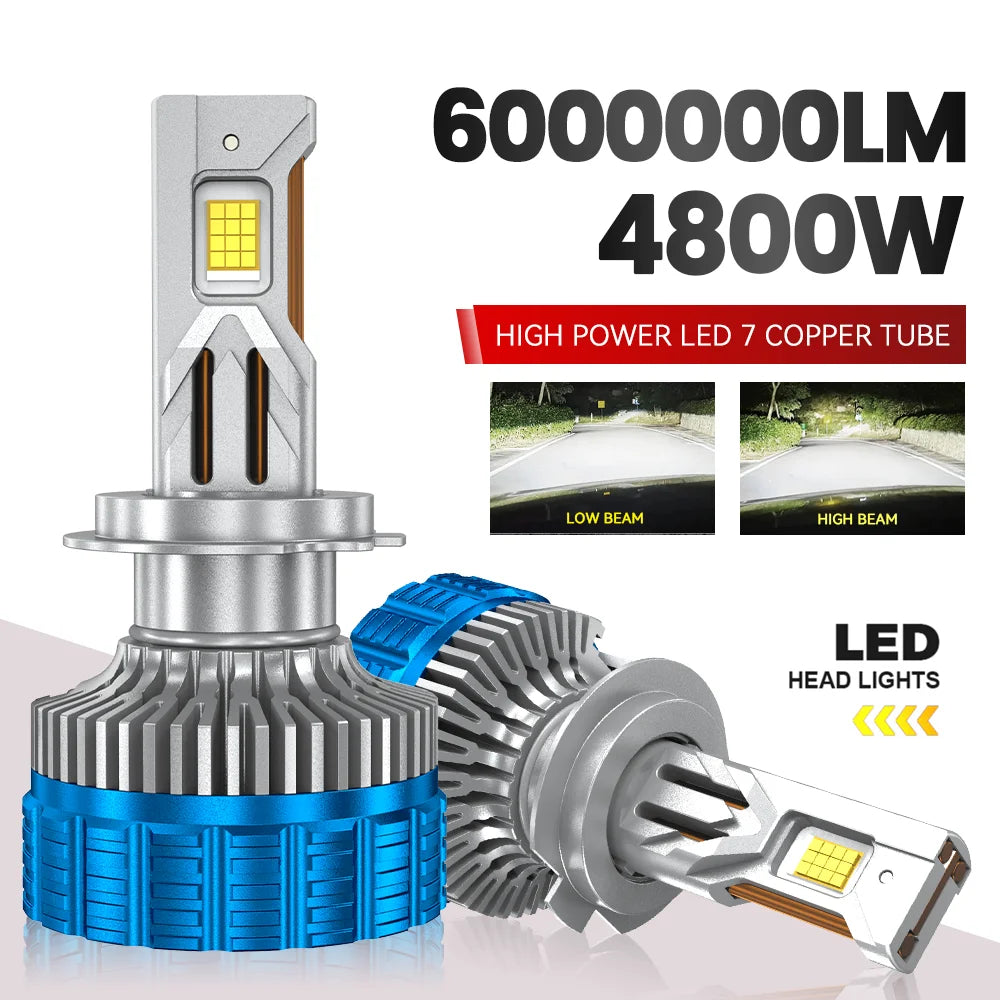 4800W H7 H4 H11 Led Car Headlight Bulbs 7 Copper tubes 6000000LM 9980 CSP Canbus H1 H8 900