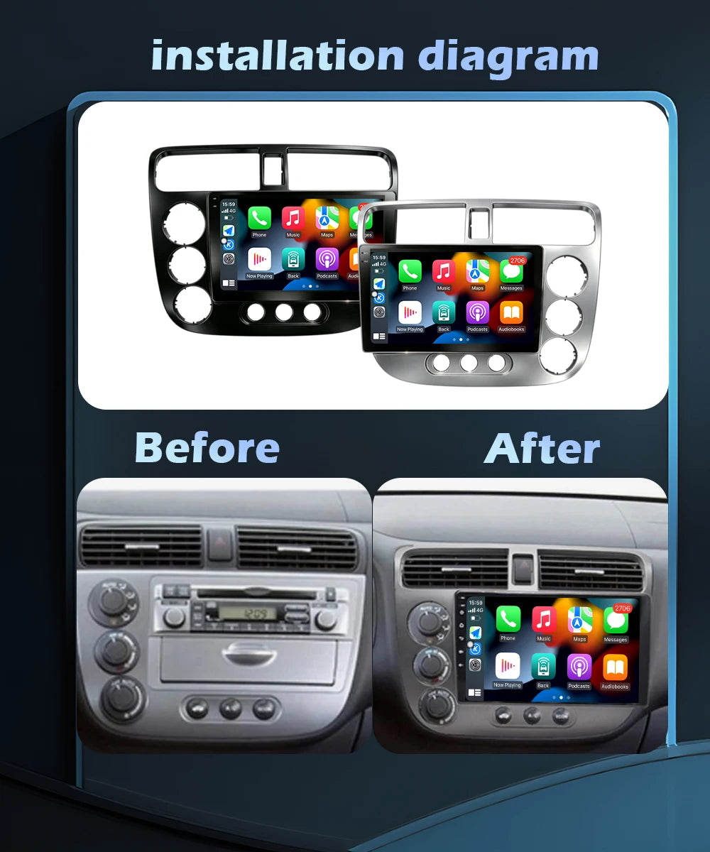 for Honda Civic 2000 - 2006 Car Radio Multimedia Video Player Android 16 Wireless CarPlay