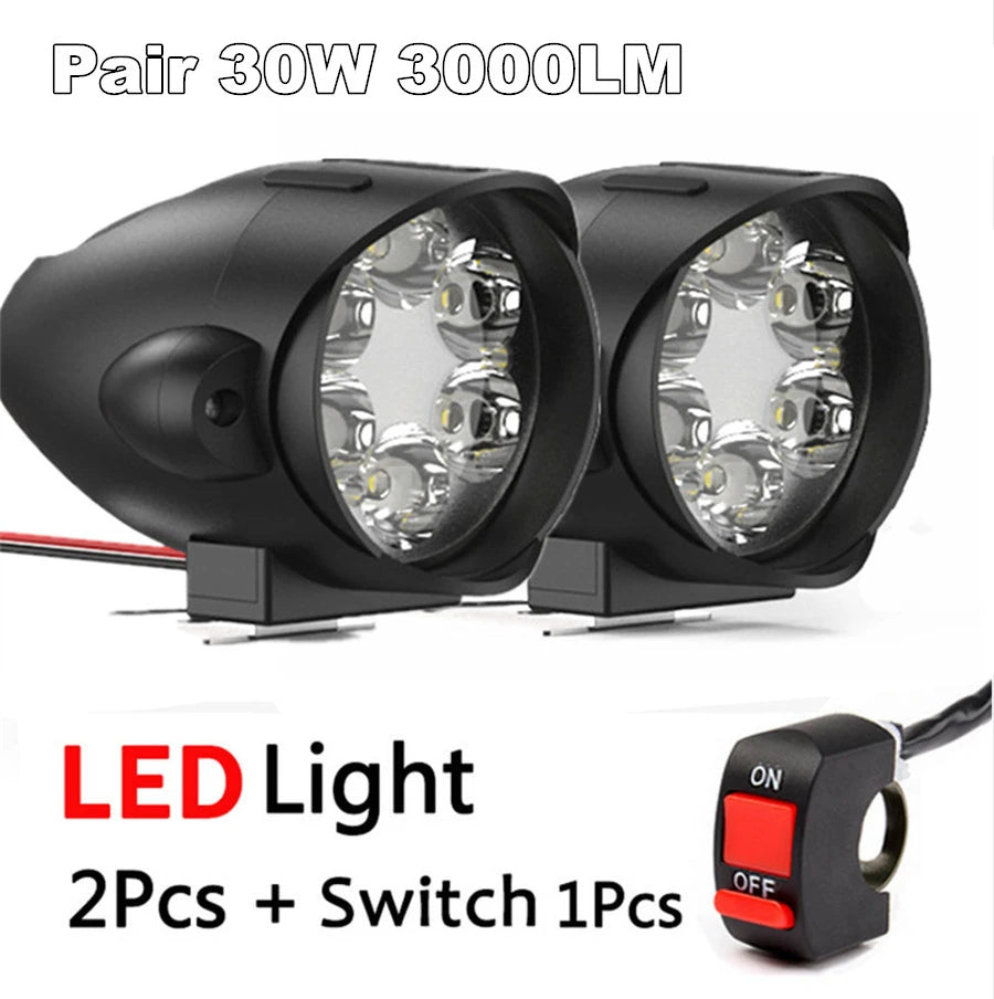 Universal 1 Pair 30W 3000LM 12 LEDs Motorcycle Headlight Lamp Moto Scooter Fog Lights Spot