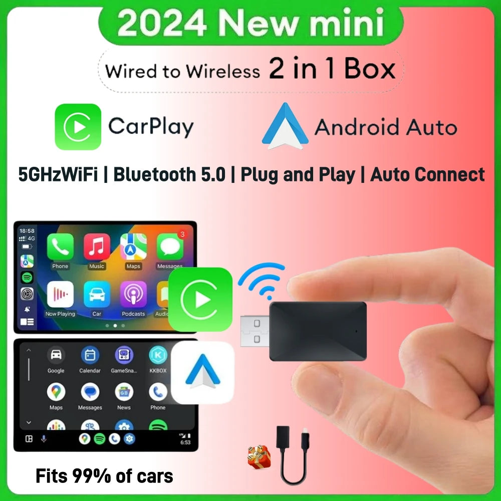 Wired to Wireless 2 in 1 Smart Dongle Carplay Ai Box 5G Wifi Bluetooth 5.0 Android Auto Pl | AUTOKITSHOP
