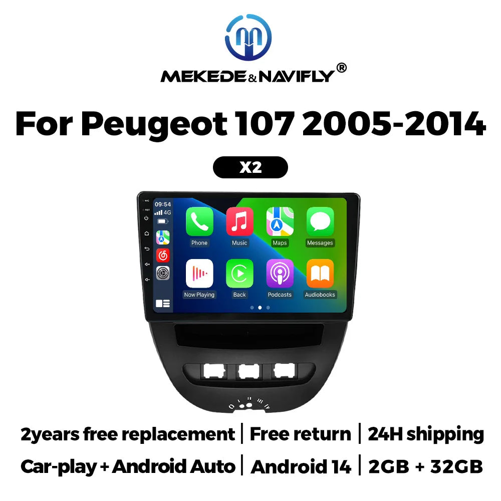 Car-play Android Auto Car Radio Stereo for Peugeot 107 Toyota Aygo Citroen C1 2005 - 2014  | AUTOKITSHOP