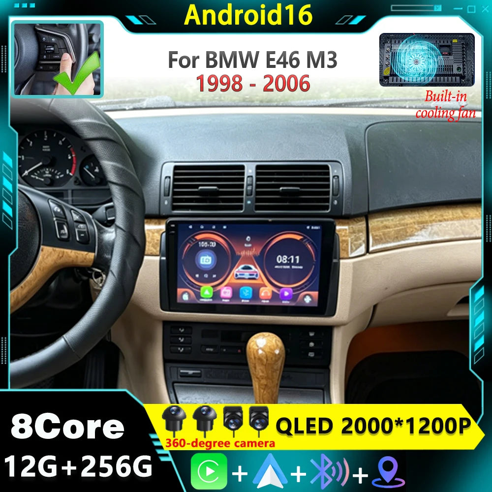 Android 16 Car Radio For BMW E46 M3 X5 1998-2006 Multimedia Video Player GPS 4G Carplay Au