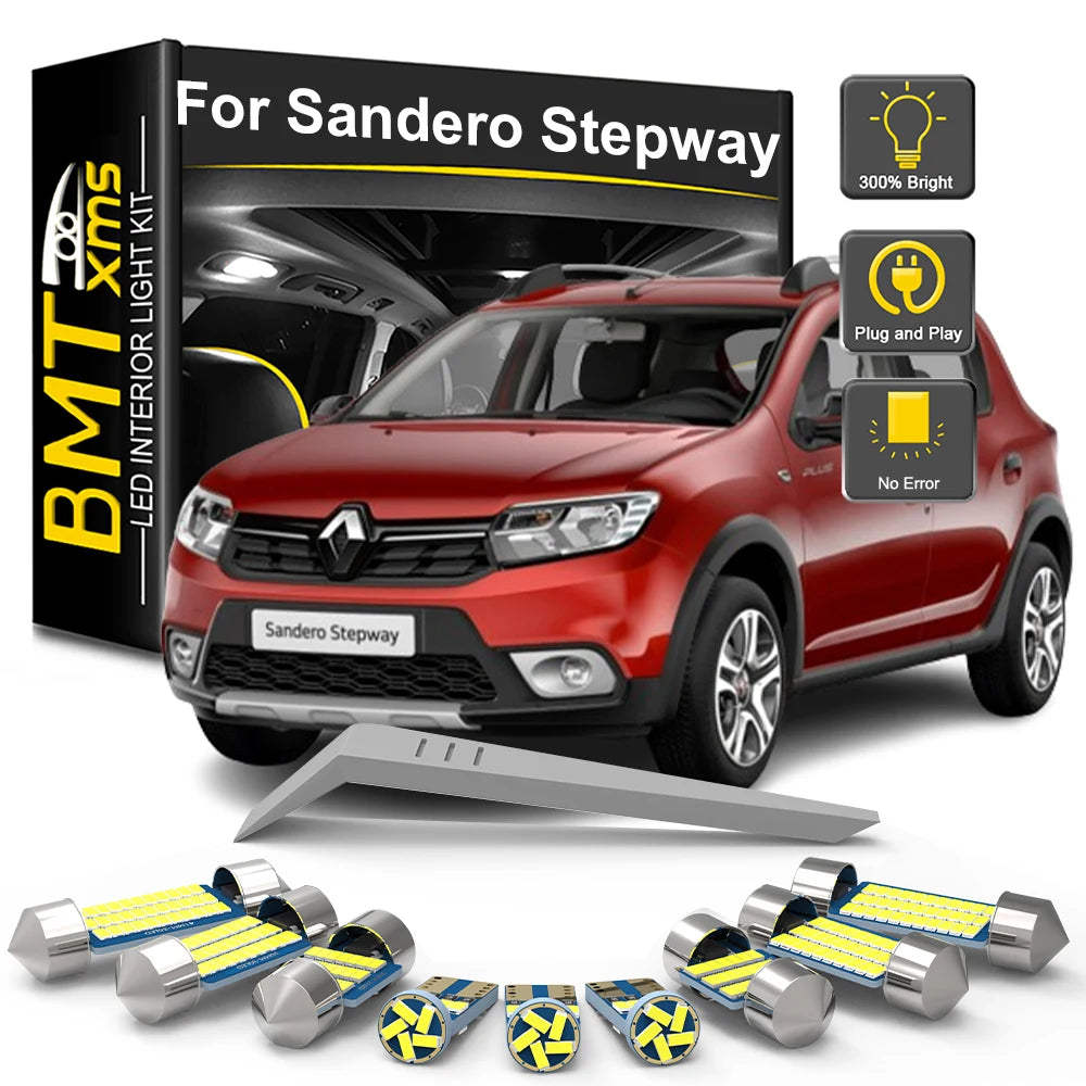 9-Piece LED Interior Light Kit for Dacia Sandero Stepway 2010-2016 - Canbus Dome Map Door Trunk Bulbs | AUTOKITSHOP