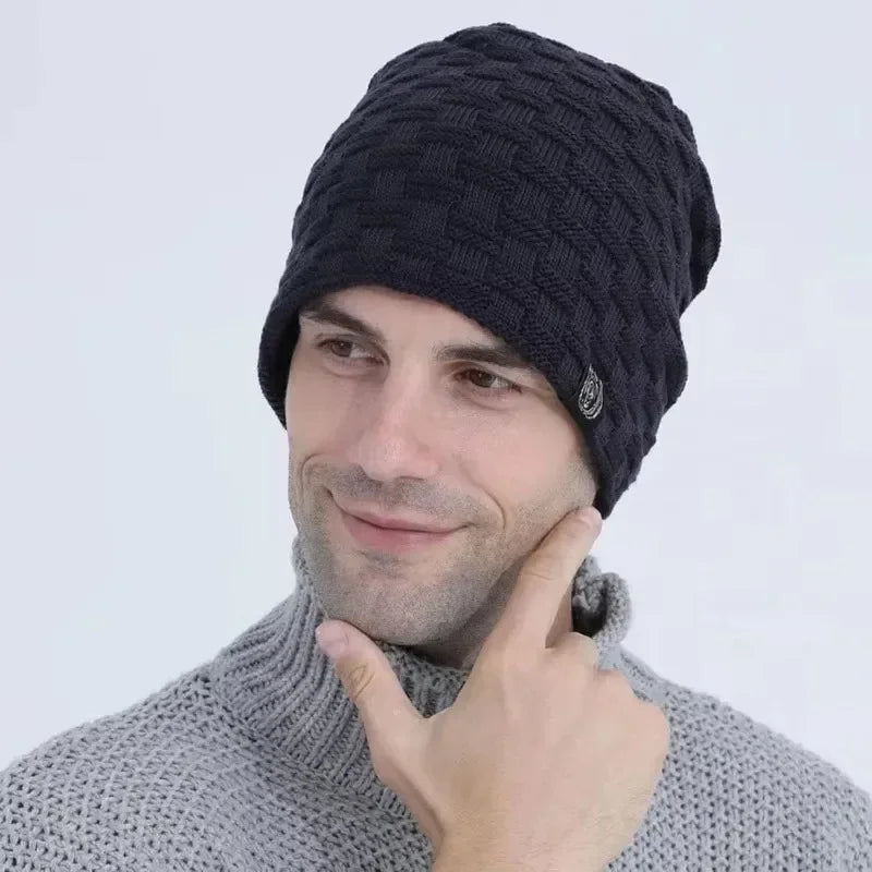 Mens Plush Lining Beanie Winter Hat Outdoor Sports Keep Warm Knitted Skully Hat Cycling Camping  - Automotive LED Light