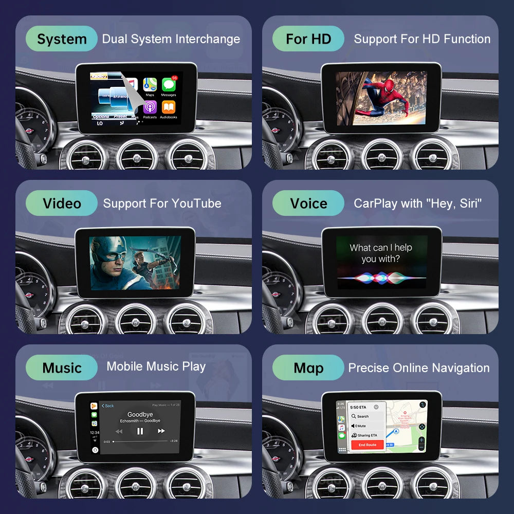 Wireless CarPlay for Mercedes Benz C Class W205 GLC GLA CLA NTG5.0 2015-2018, with Android
