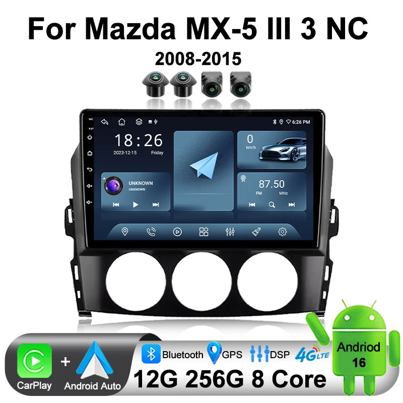 Car Radio For Mazda MX-5 III 3 NC 2008 - 2015 Stereo Multimedia Player Carplay Android Aut