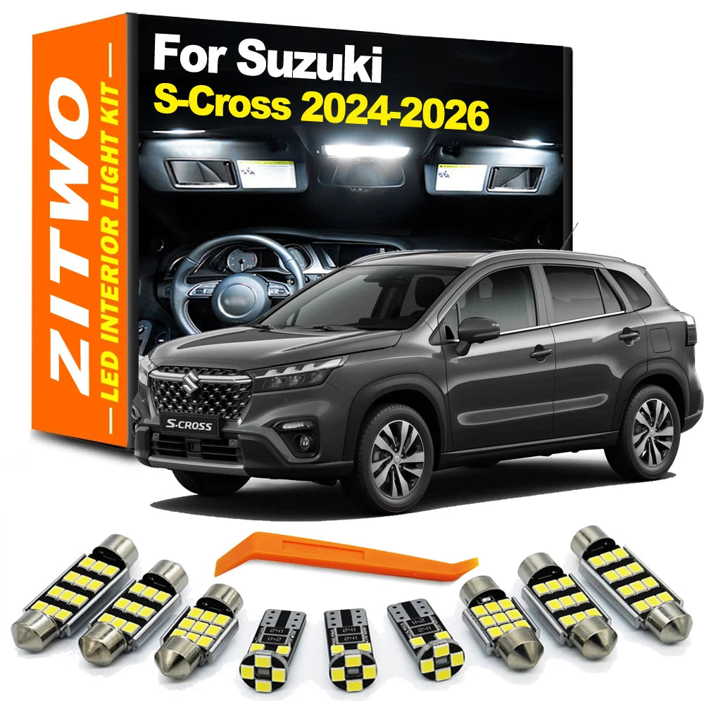 ZITWO 10Pcs Canbus Car Indoor Lamp For Suzuki S-Cross Scross 2024 2025 2026 LED Bulb Interior Map Dome Light Plate Lamp Kit