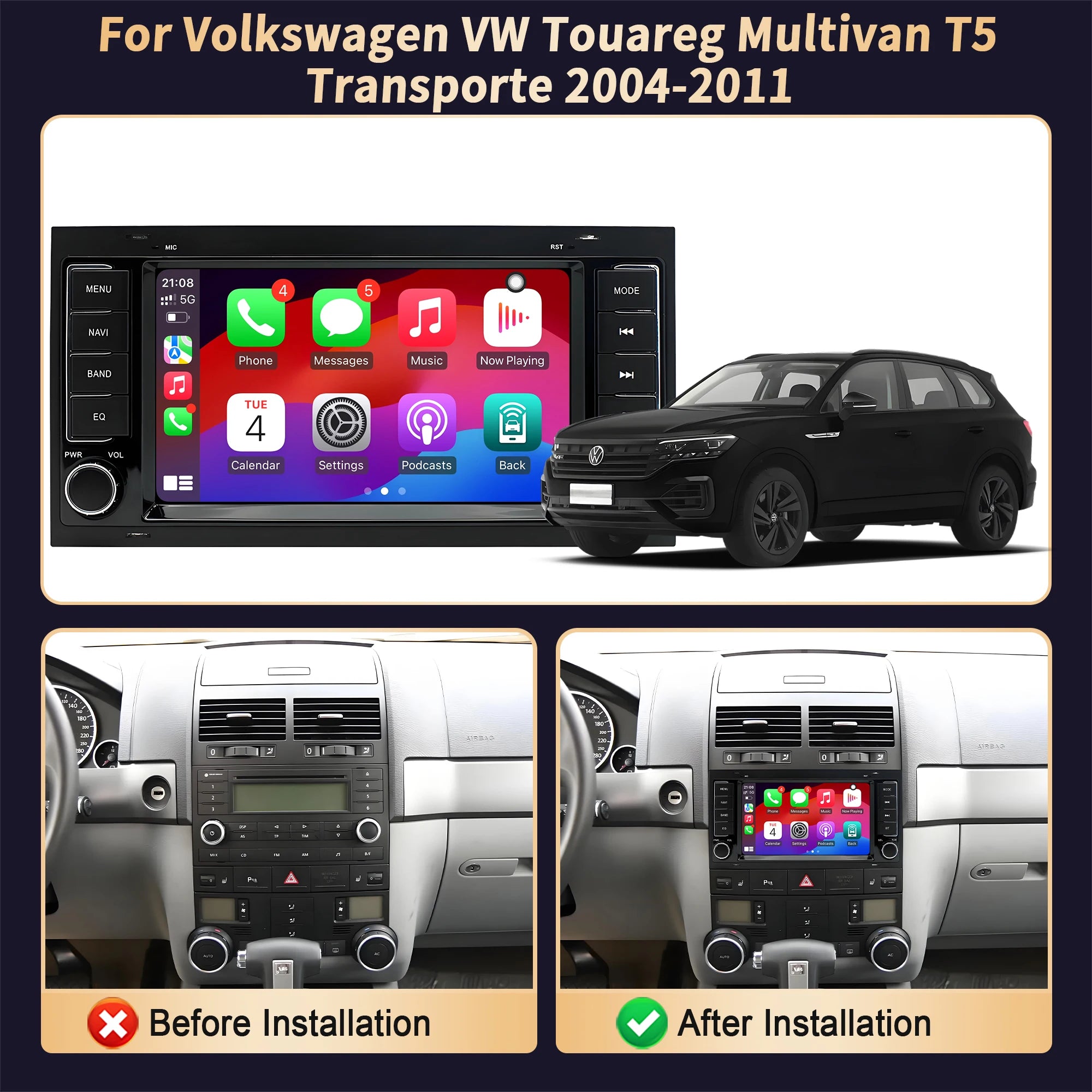 7 inch Car Radio For Volkswagen VW Touareg Multivan T5 Transporte 2004-2009 2010 2011 Wire