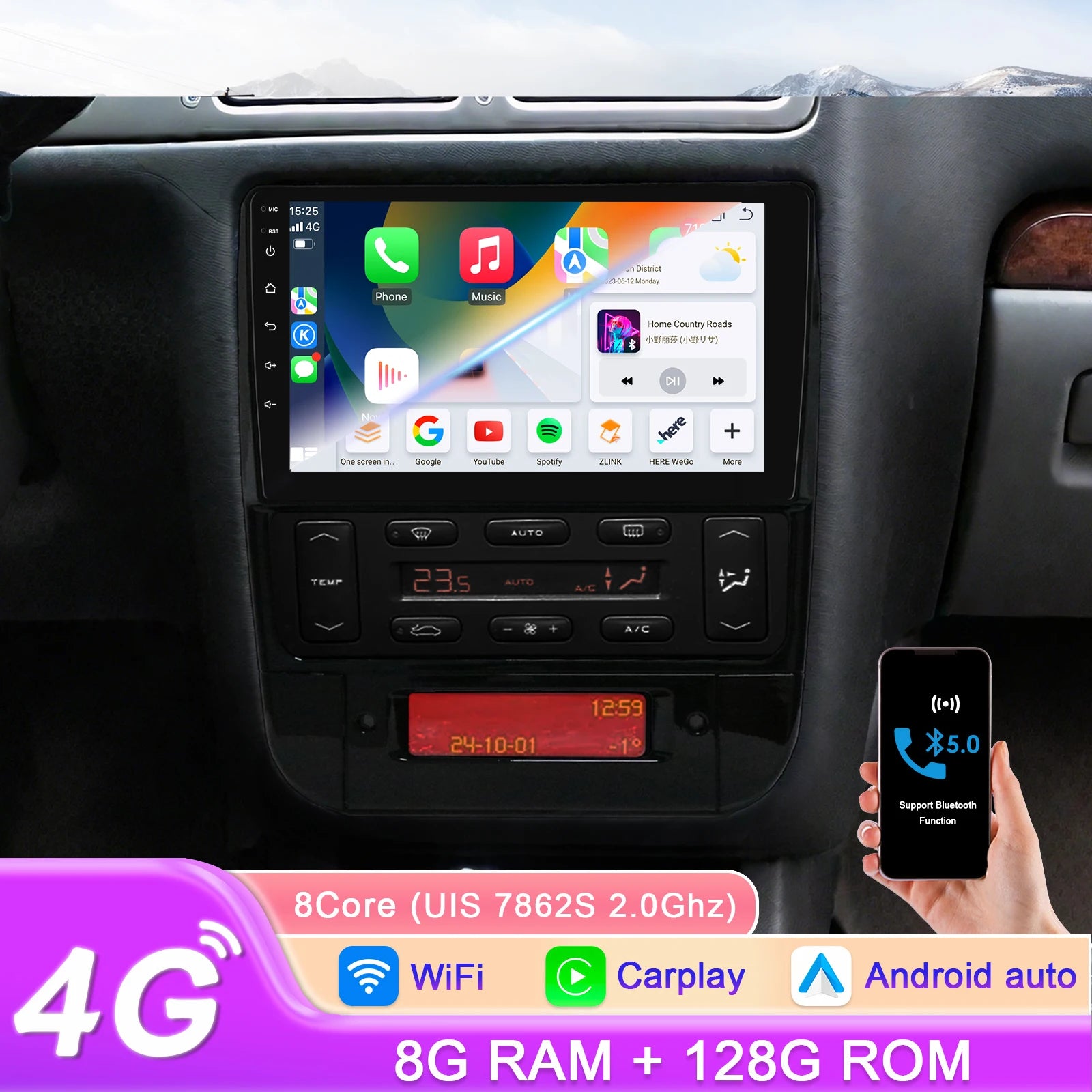 12.3" Car Radio GPS Android Auto Carplay 4G-LTE 8Core 360 Camera for Peugeot 406 1994-2005 - Multimedia Player Stereo BT