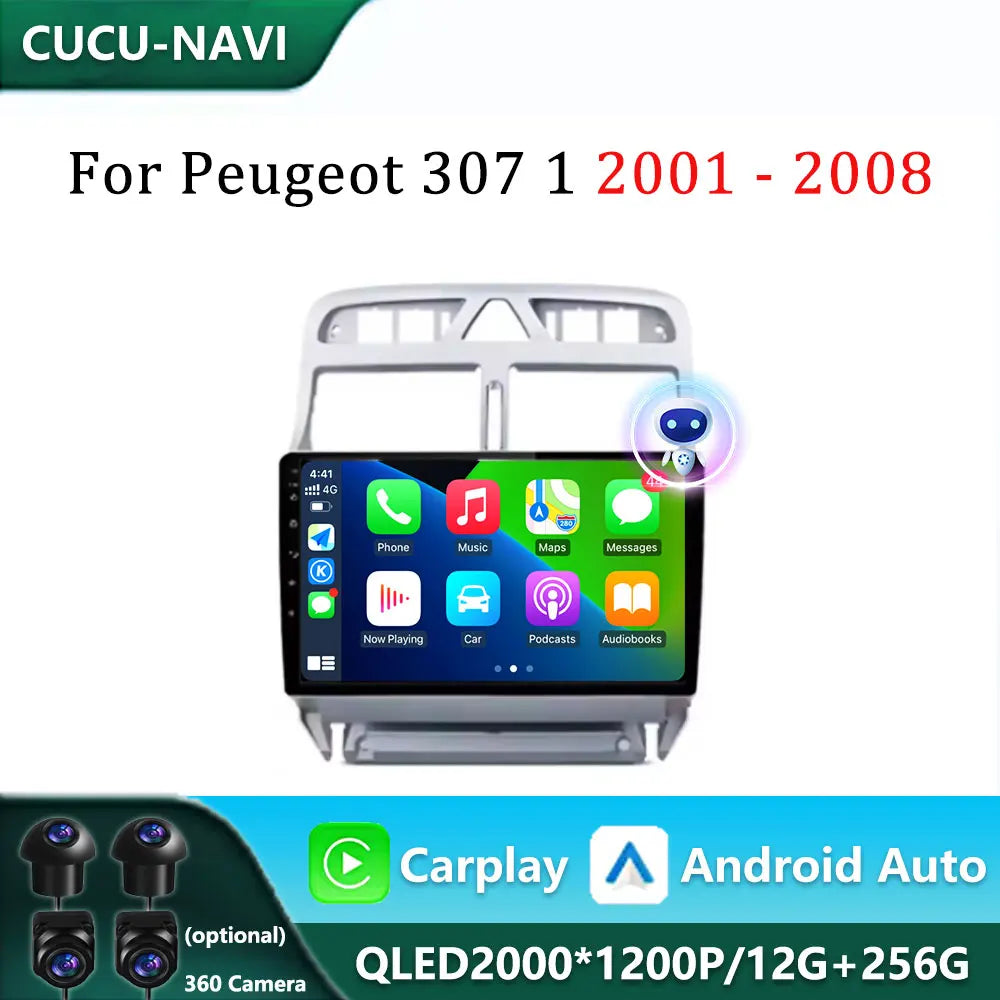 9INCH Car Radio For Peugeot 307 307CC 307SW 2002 - 2013 wireless CarPlay Android Auto Car  | AUTOKITSHOP