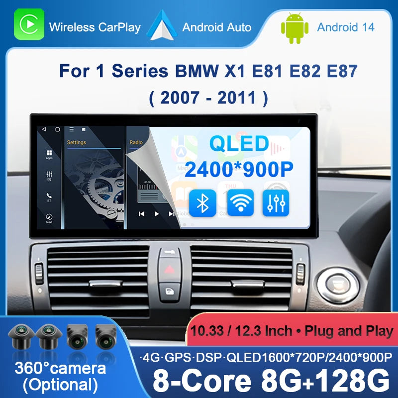 For BMW X1 E81 E82 E87 2007-2011 CCC CIC System Right Hand Drvie 4G CarPlay Android 14 Car