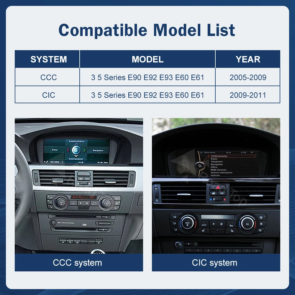 CN 12.3'' Wireless CarPlay Linux Screen For BMW Series 3 5 E60 E61 E90 E91 E92 E93 CCC CIC | AUTOKITSHOP