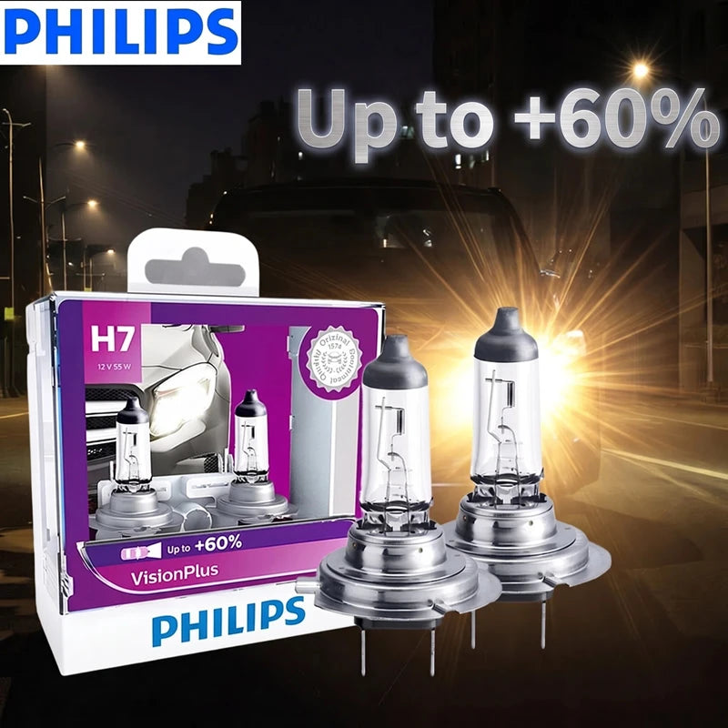 Philips H7 VisionPlus 12V 55W PX26d Halogen Car Headlight VP +60% Bright Auto Lamps Origin