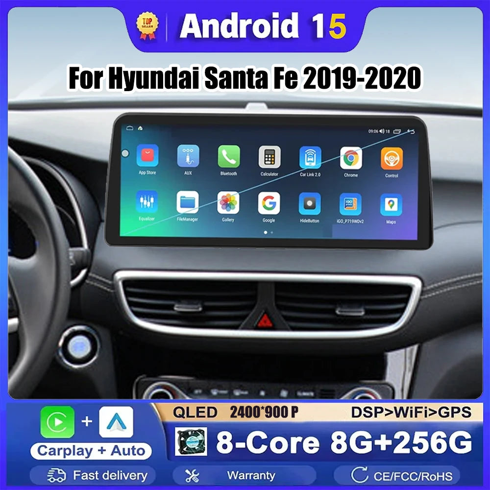 12.3 inch 2400*900 Android 15 For Hyundai Santa Fe 2019-2020 Multimedia Car GPS Navigation | AUTOKITSHOP