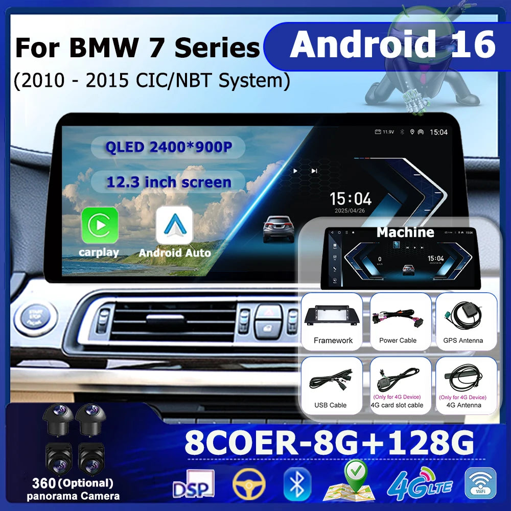 Car Radio Audio Multimedia Android 16 Carplay For BMW 7 SERIES F01 F02 2010 - 2015 CIC NBT