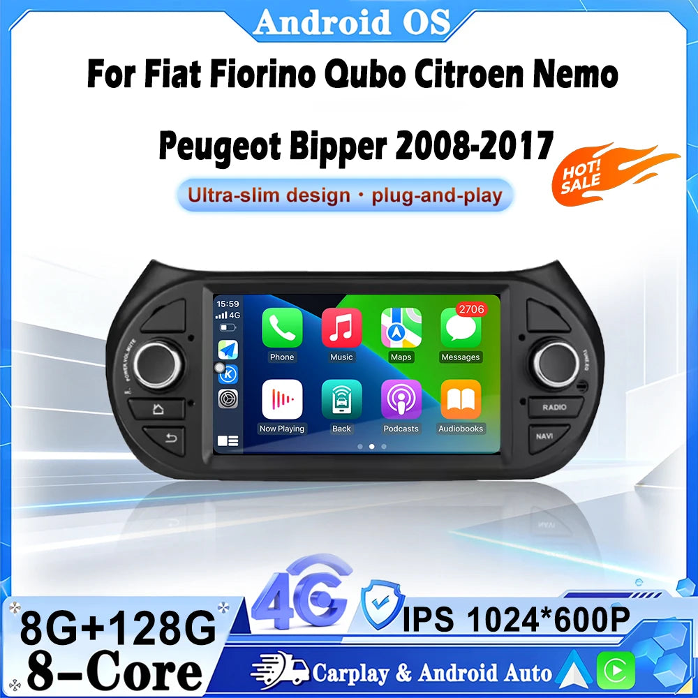 Android 16 Auto Car Radio Multimedia Video Player CarPlay For Fiat Fiorino Qubo Citroen Ne