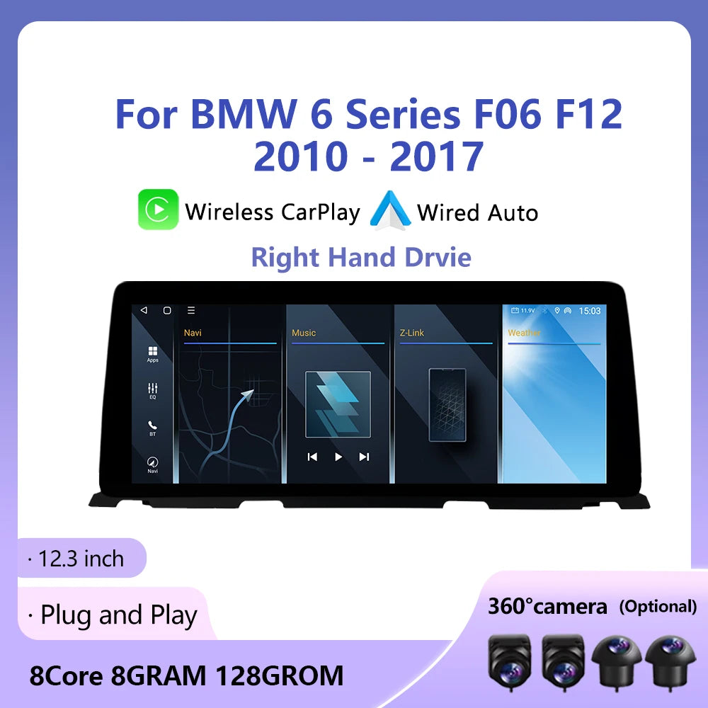 RHD Android Wireless Carplay For BMW 6 Series F06 F12 2010- 2017 CIC/NBT/EVO System Car Ra