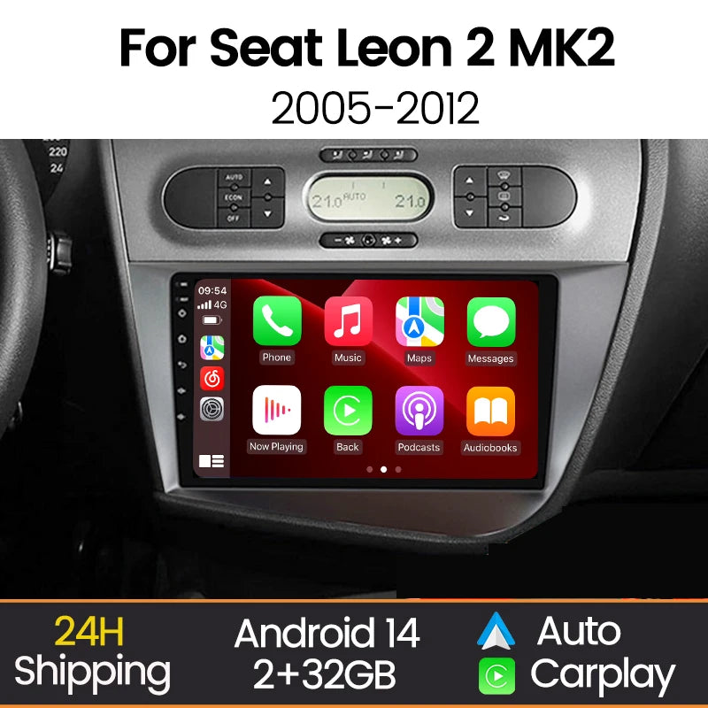 Andorid 14 Car Radio for Seat Leon 2 2005 - 2012 Wireless Carplay Auto Multimedia Player H | AUTOKITSHOP
