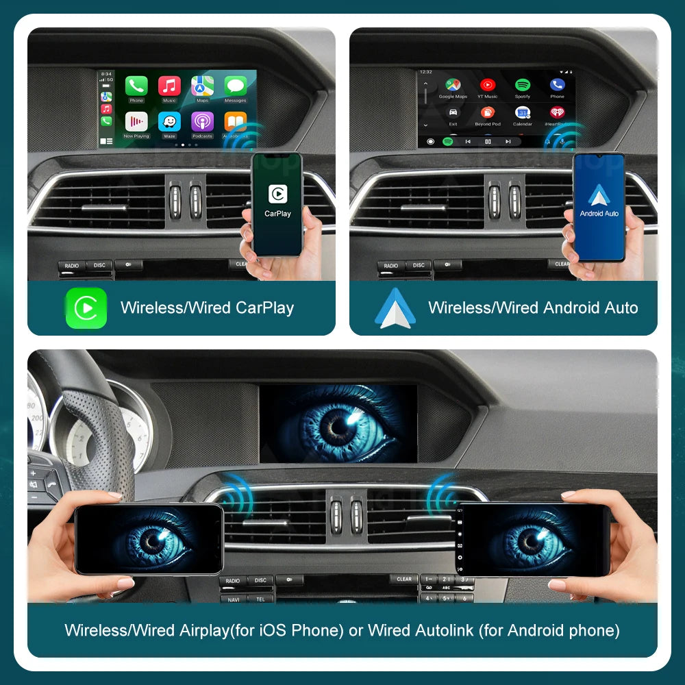 RoadTop Wireless CarPlay for Mercedes Benz C Class W204 2011-2014, with Android Auto Mirro