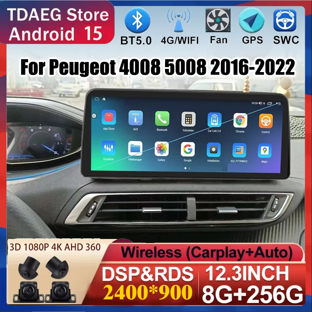 12.3 inch 2400*900 Android 15 For Peugeot 4008 5008 2016-2022 Car Radio GPS Multimedia Pla | AUTOKITSHOP