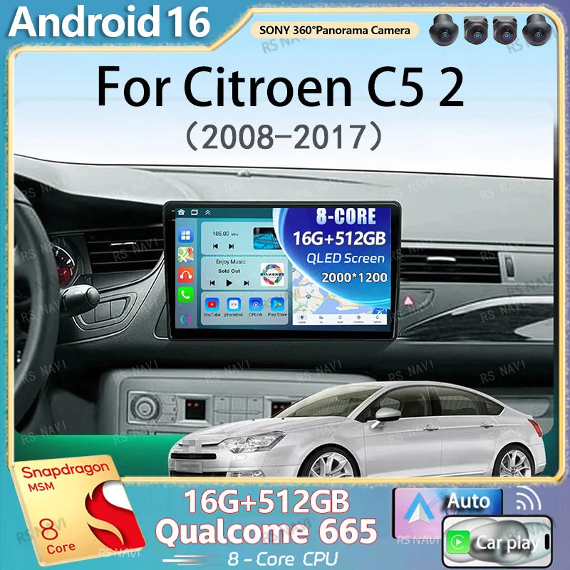 Android 16 Carplay Car Radio for Citroen C5 2 2008 2009 - 2017 Navigation GPS Multimedia P