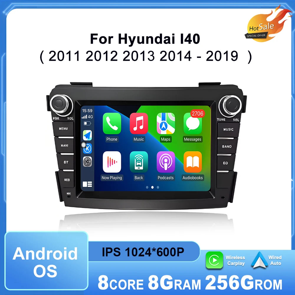 Car Radio for Hyundai I40 2011 2012 2013 2014 - 2019 Multimedia Player Android Auto Wirele