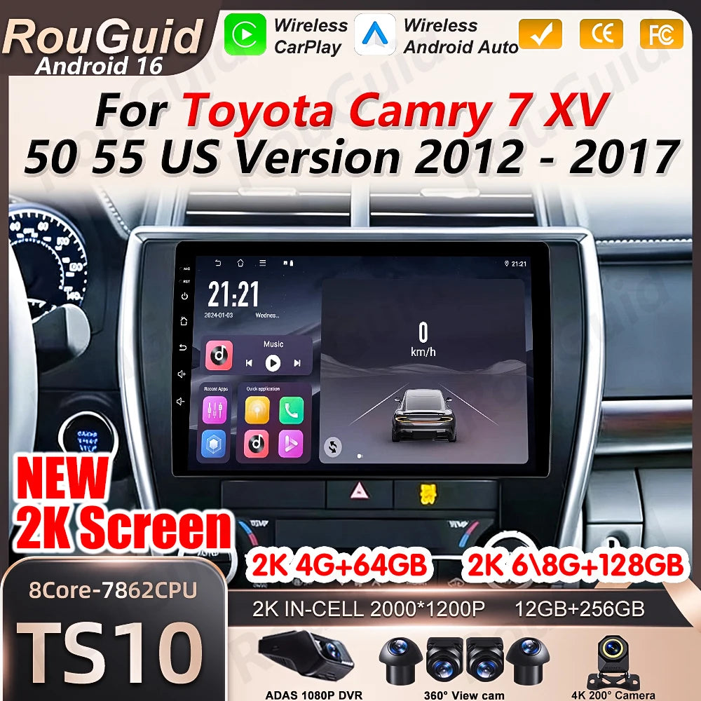 Android 16 Car Radio Carplay For Toyota Camry 7 XV 50 55 US Version 2012 2013 2014 2015 20 | AUTOKITSHOP