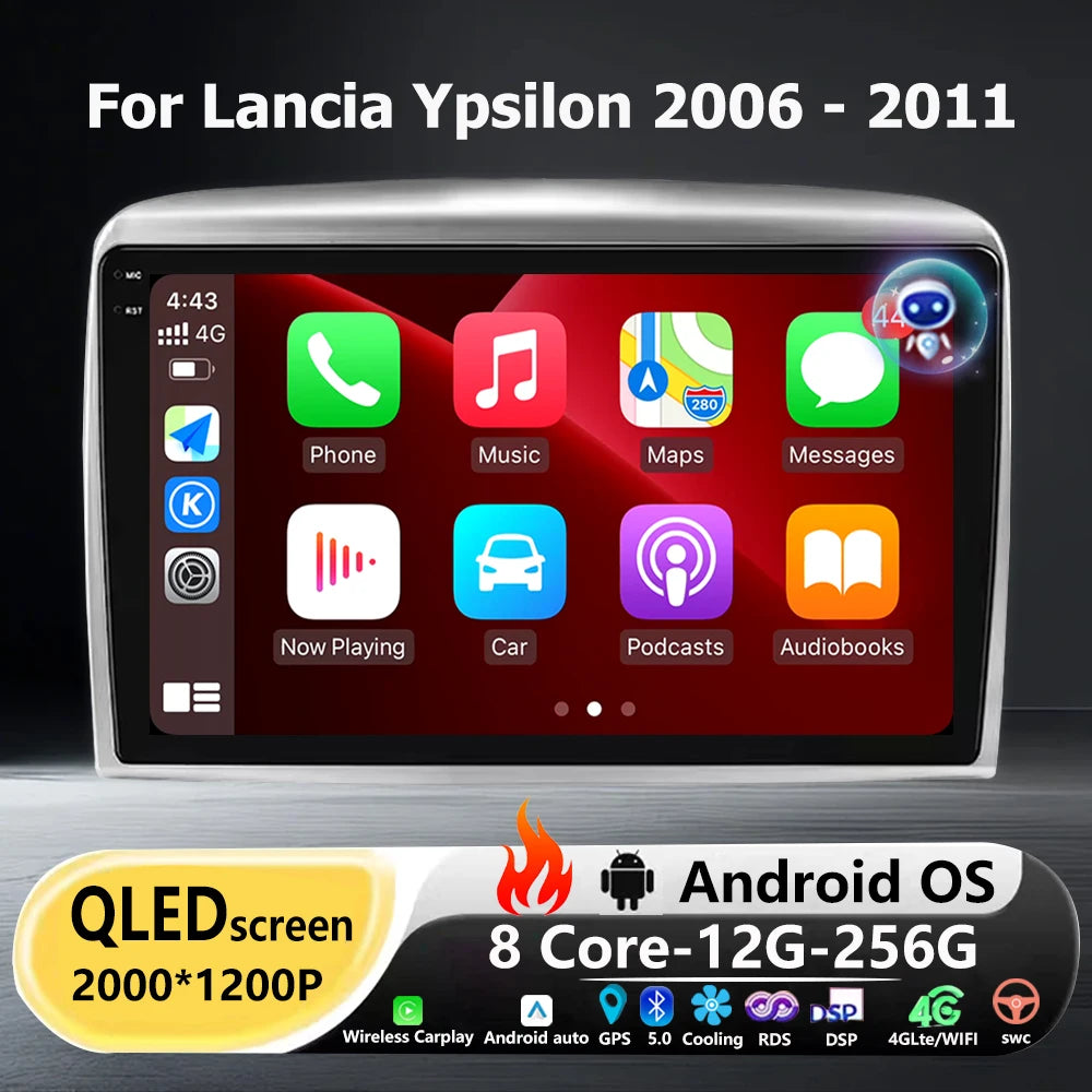 Android 16 Auto CarPlay For Lancia Ypsilon 2006-2011 Car Radio Multimedia Video Player GPS