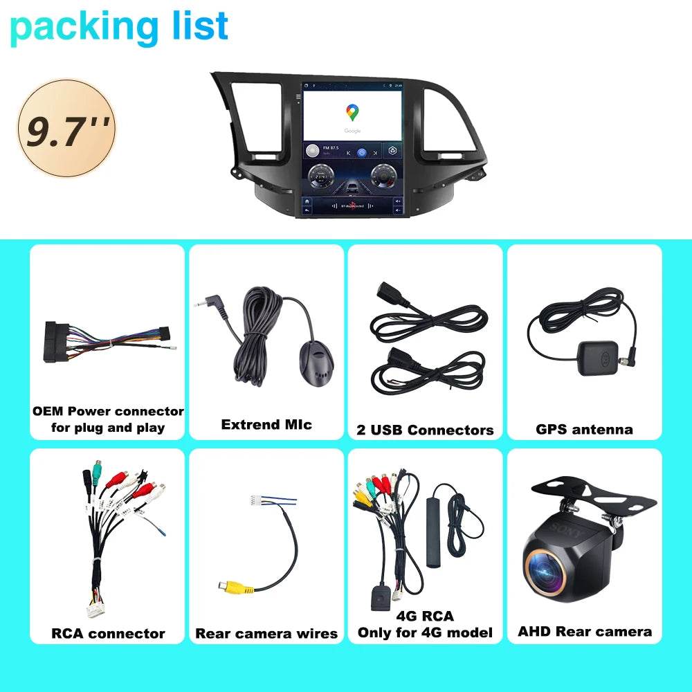 Android 15 For Hyundai Elantra 2016 2017 2018 Car Radio Stereo QLED DSP Carplay GPS Naviga