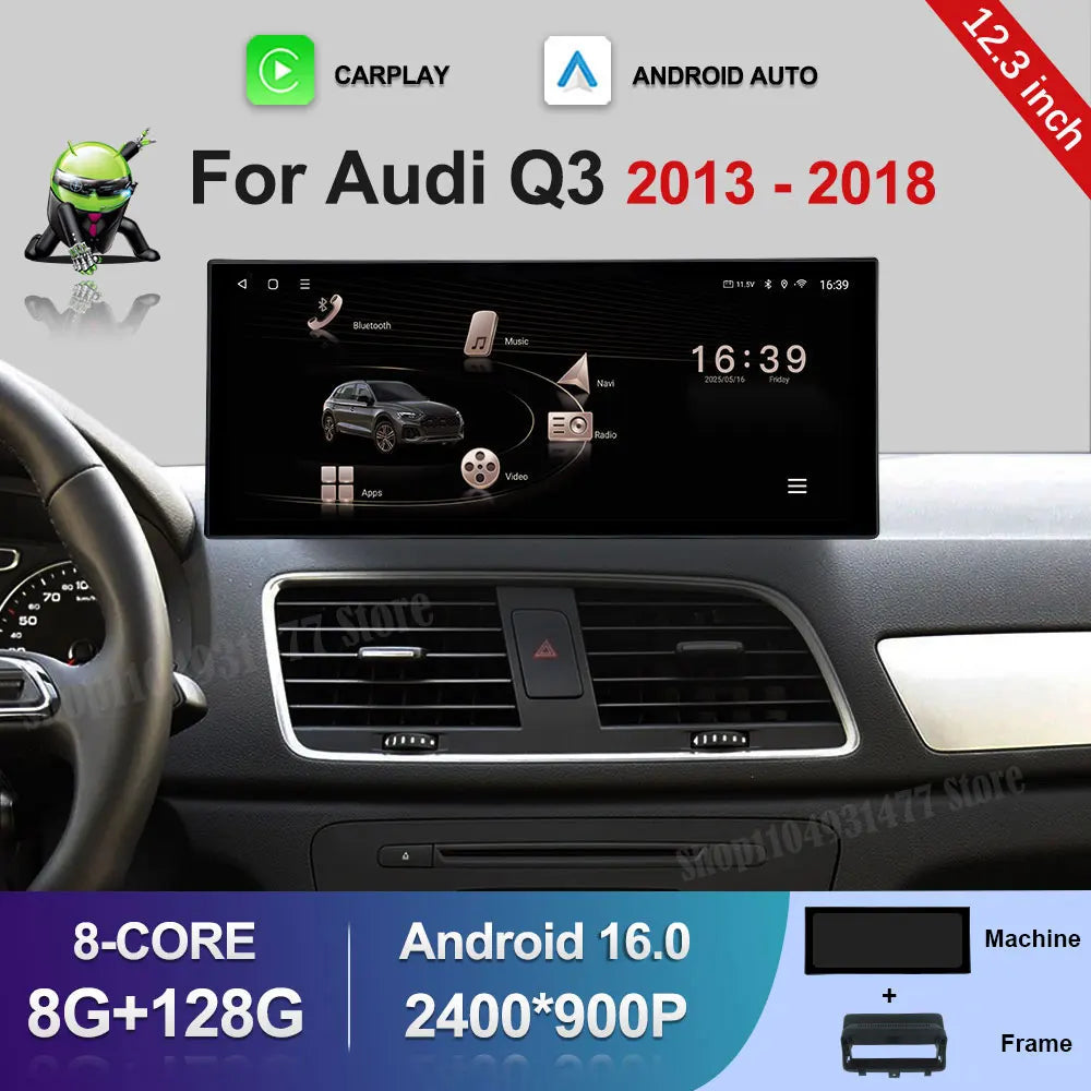 Android 16 Wireless Carplay Car Video Multimedia Radio Player for Audi Q3 2013 - 2018 GPS