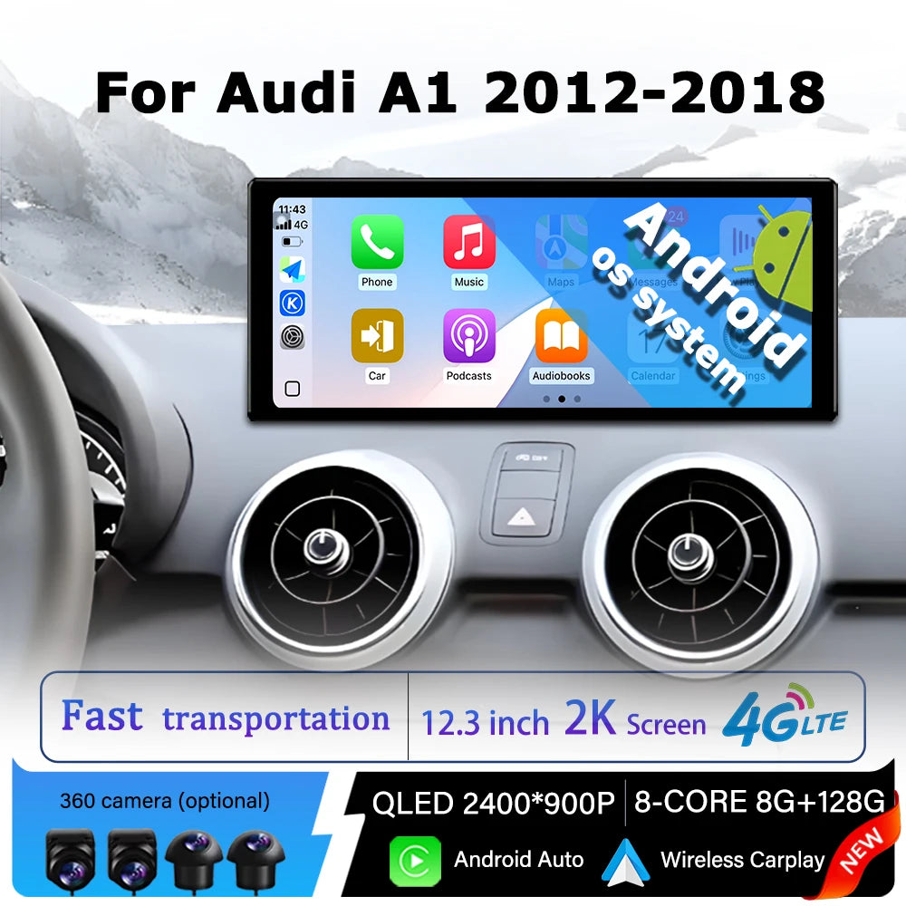 QLED 2400*900P Android OS for Audi A1 2012 - 2018 Car Radio Multimedia Touch Display DSP S