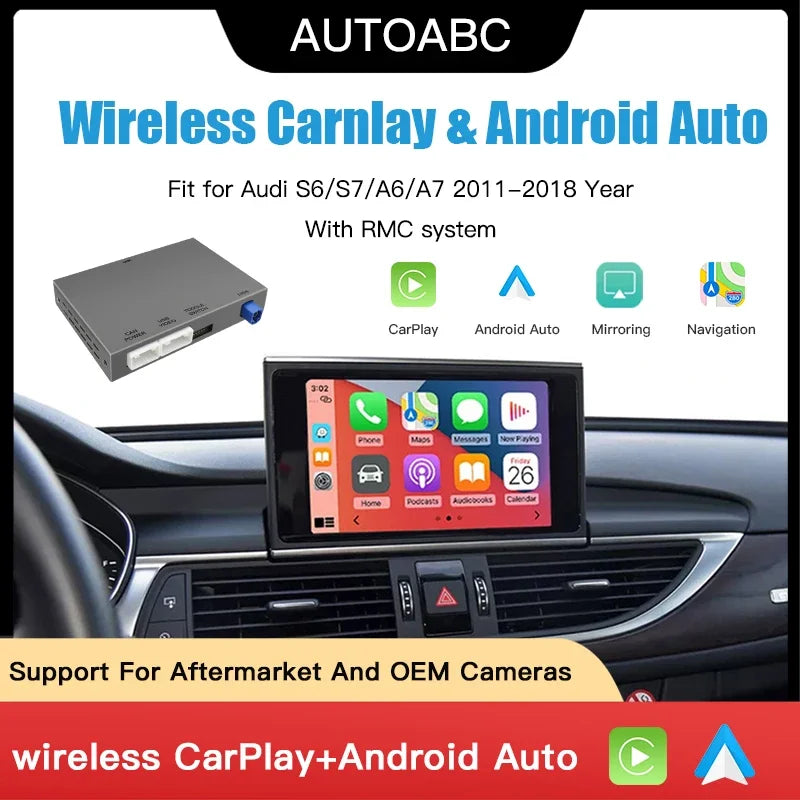 AUTOABC 2025 New Wireless CarPlay Android Auto for Audi A6 S6 C7 A7 2011-2018 with AirPlay