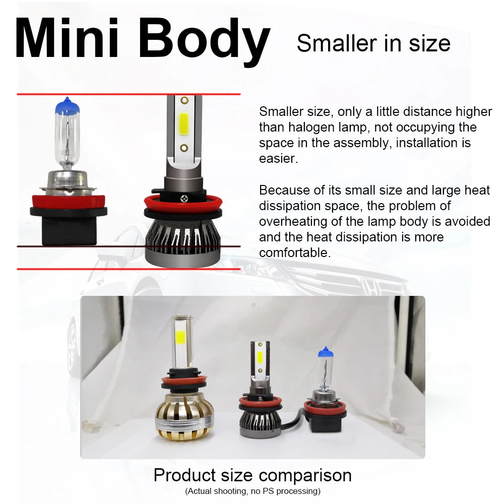 H11 Car Headlight H4 300W 30000LM LED Bulb 9006 9005 H7 6000K COB H1 HB3 HB4 H8 H9 Fog Lig