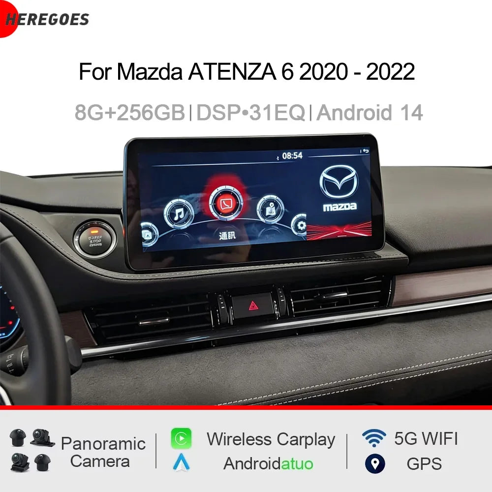10.25" Android 15 Car Radio GPS 1920x720 CarPlay 8 Core 12GB RAM 256GB ROM Multimedia Player for Mazda ATENZA 6 2020-202
