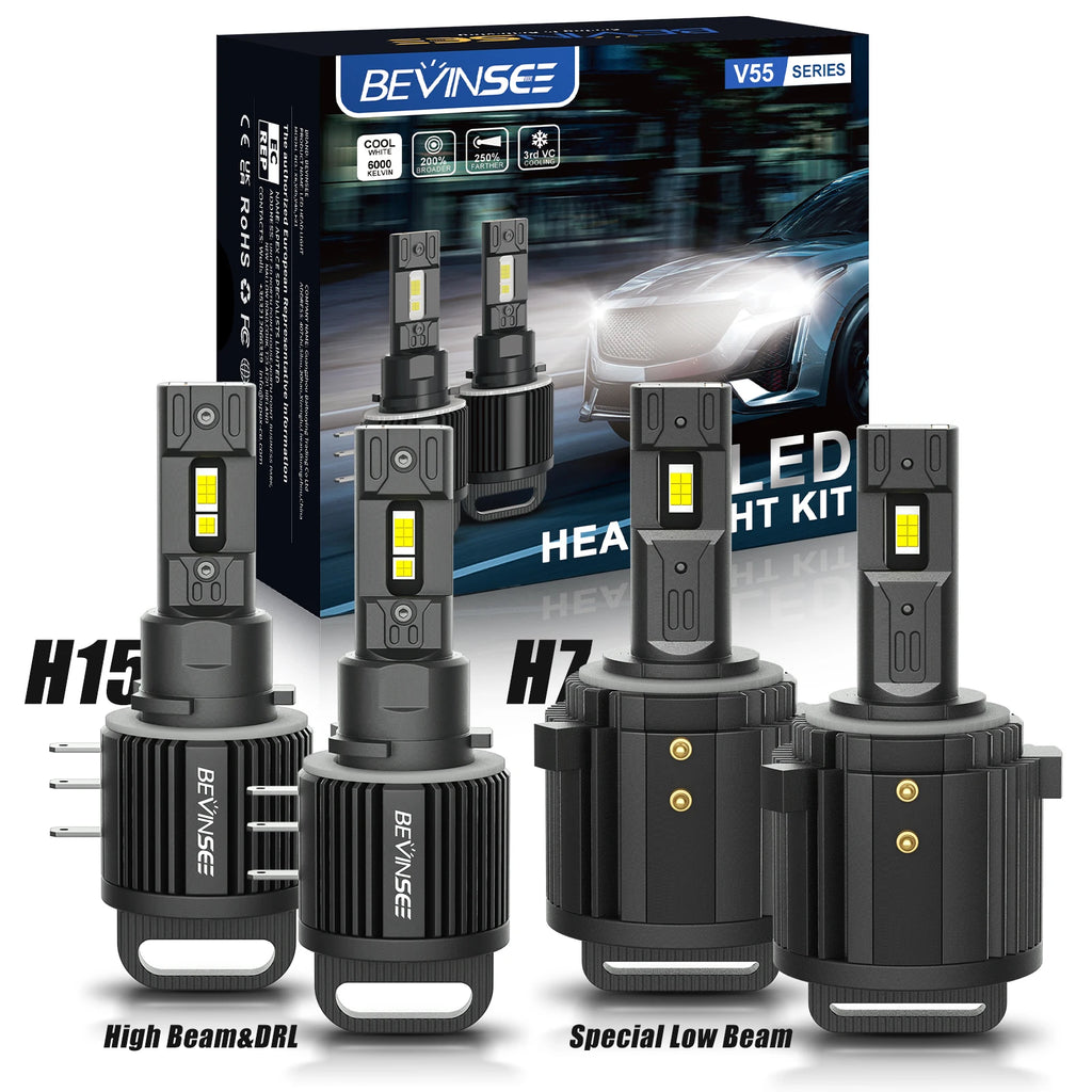 BEVINSEE For VW Golf MK7 MK6 LED H7 H15 Headlight Bulbs Kit High Beam+DRL 100W 10000LM Sup
