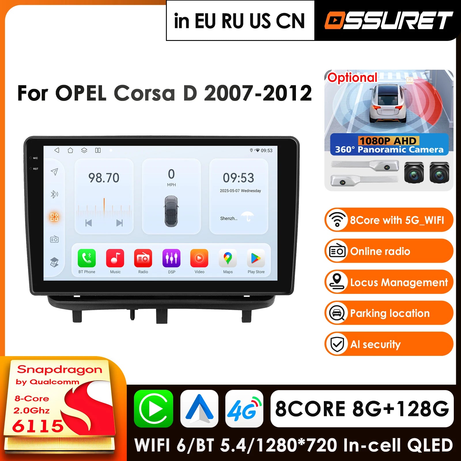 9" Android 2Din Car Radio GPS for Opel Corsa D 2007-2012 Hatchback Van - DSP Carplay Auto 4G WIFI AI Player