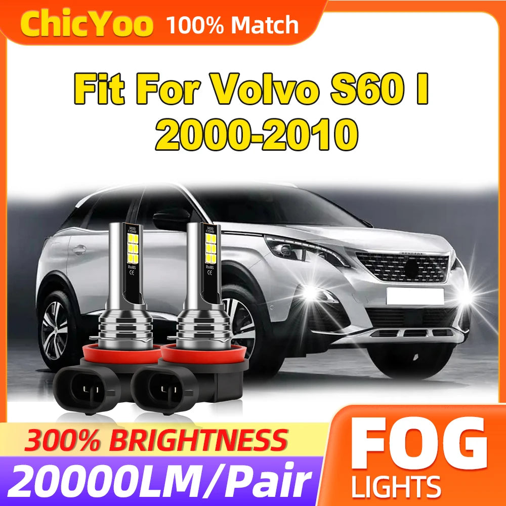 60W LED Fog Lights 20000LM CSP Chips Car Fog Lamps 6000K White 12V Fit For Volvo S60 I 200